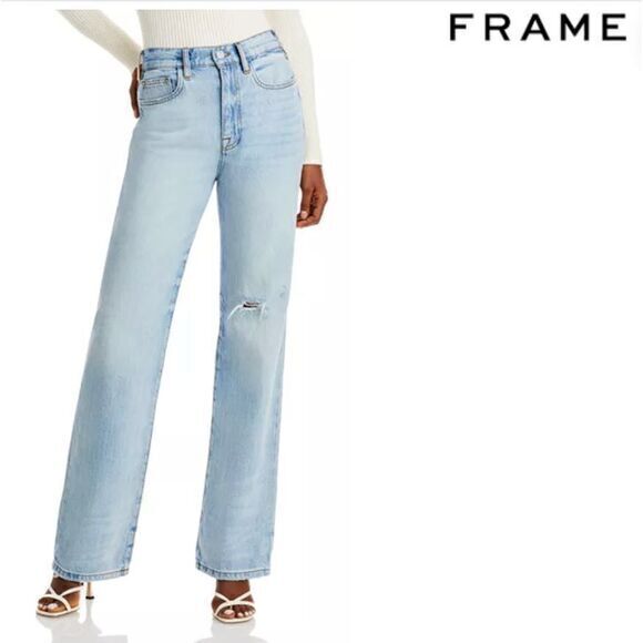 FRAME Revolve Le Jane High Rise Straight Leg Distressed Jeans 32 Winslow - Picture 3 of 12